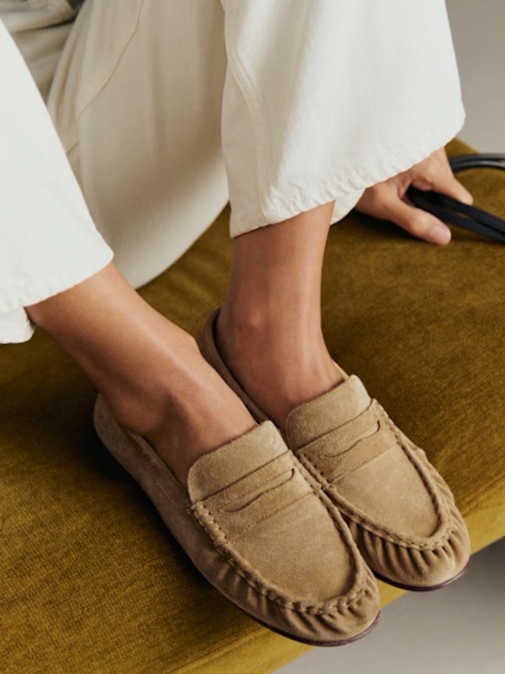 SEZANE Suede Marceau Penny Loafers in Tan Size 6 | Elevated Basics